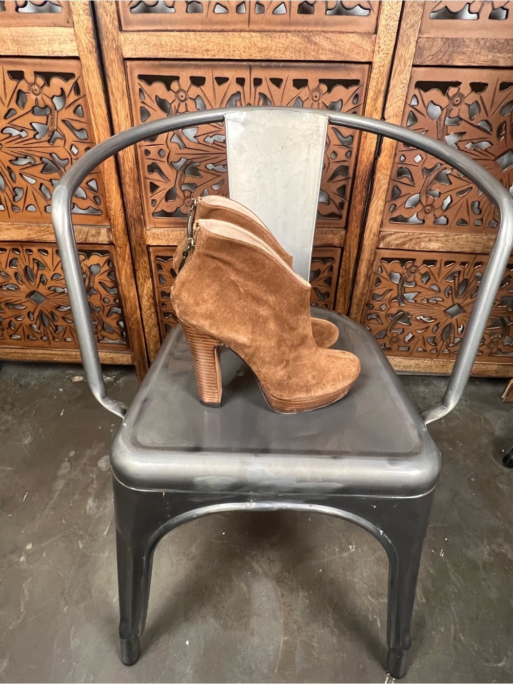 Pura Lopez Suede High Heel Ankle Boot in Brown